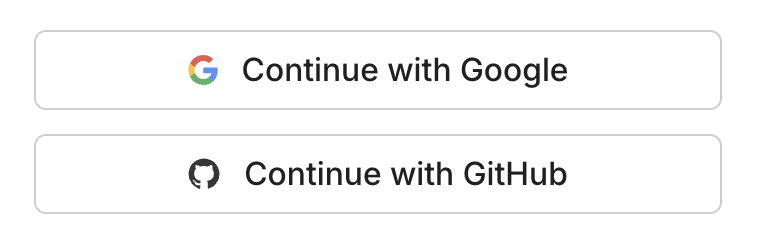 Authentication options showing Continue with Google and Continue with GitHub buttons